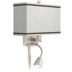 Faux Pleated Giclee Print Lamp Shade with LED Reading Light Plug-In Sconce