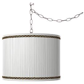 Image1 of Faux Pleated Giclee Print Lamp Shade with Plug-In Swag Pendant
