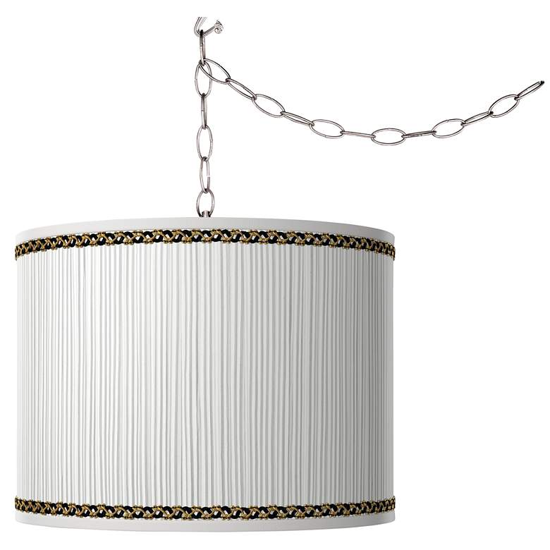 Image 1 Faux Pleated Giclee Print Lamp Shade with Plug-In Swag Pendant