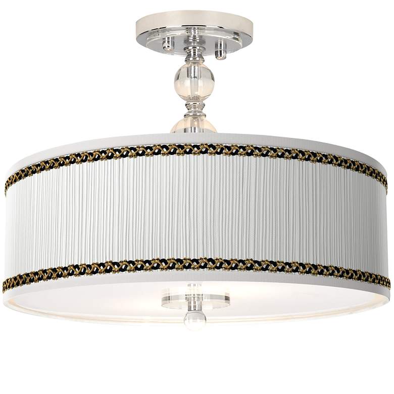 Image 1 Faux Pleated Giclee Print Shade with 16" Chrome Ceiling Light