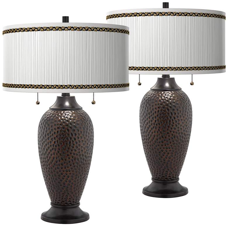 Image 1 Faux Pleated Giclee Print Shades with Bronze Table Lamps Set of 2