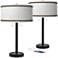 Faux Pleated Giclee Print Shades with Bronze USB Lamps Set of 2