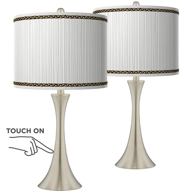 Image 1 Faux Pleated Giclee Print Shades with Touch Table Lamps Set of 2