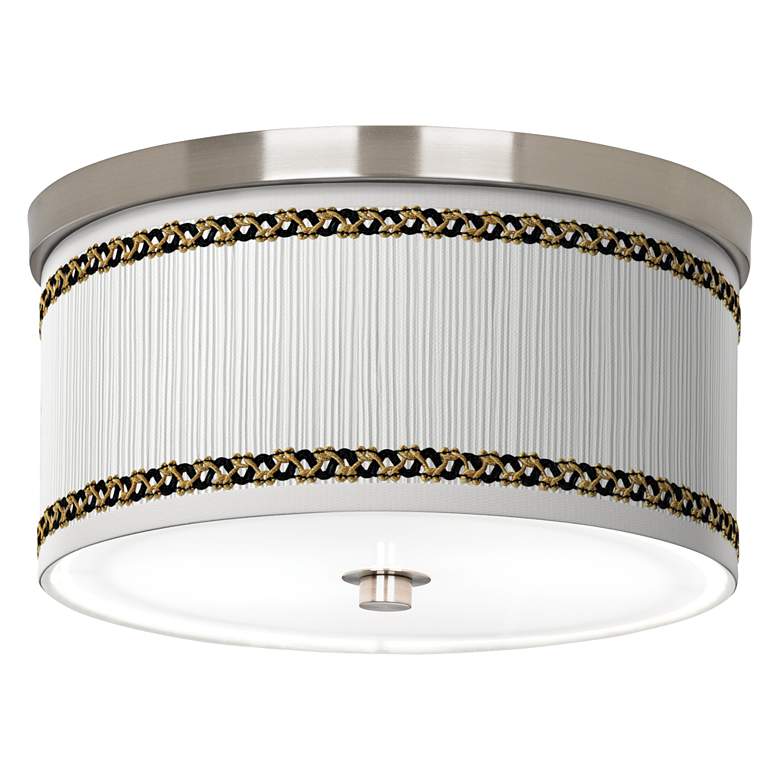 Image 1 Faux Pleated Giclee Shade 10.25" Nickel Energy Efficient Ceiling Light