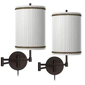 Image1 of Faux Pleated Giclee Shades with Bronze Plug In Wall Lights Set of 2