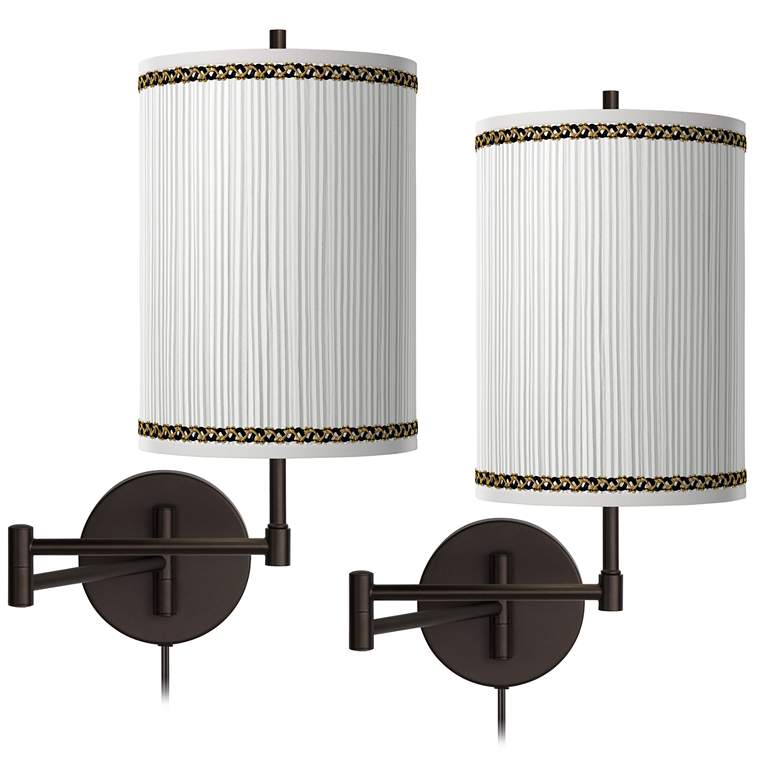 Image 1 Faux Pleated Giclee Shades with Bronze Plug In Wall Lights Set of 2