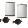Faux Pleated Giclee Shades with Bronze Plug In Wall Lights Set of 2