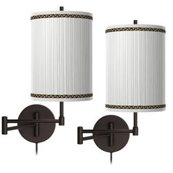 Faux Pleated Giclee Shades with Bronze Plug In Wall Lights Set of 2
