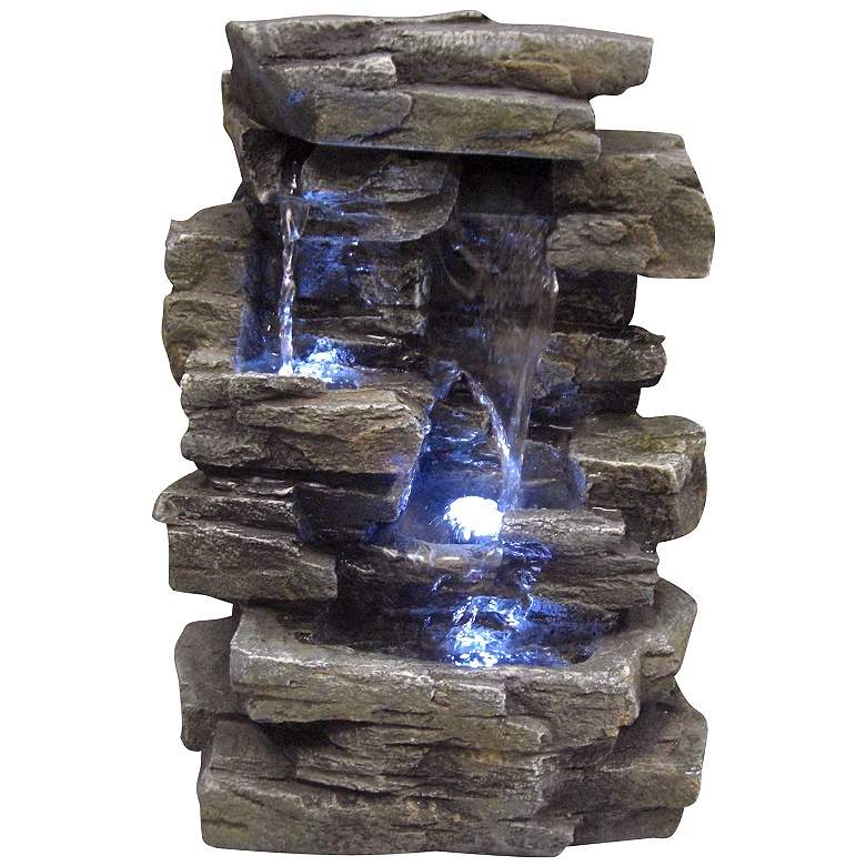 Image 1 Faux Slate Stone Waterfall 13" High Tabletop Fountain