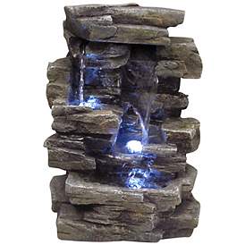 Faux Slate Stone Waterfall 13&quot; High Tabletop Fountain