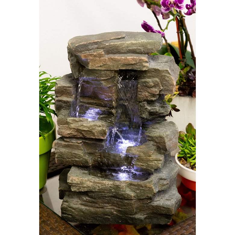 Image 2 Faux Slate Stone Waterfall 13" High Tabletop Fountain more views