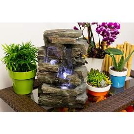 Image3 of Faux Slate Stone Waterfall 13" High Tabletop Fountain more views