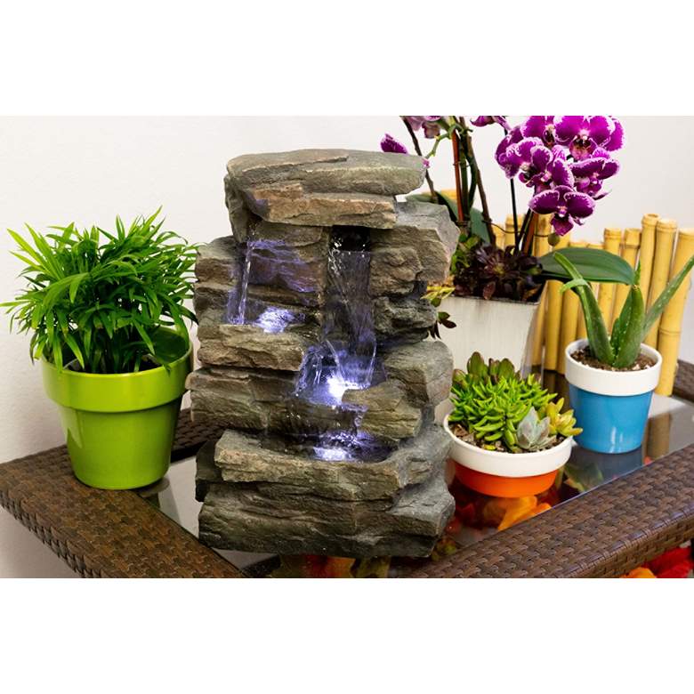 Image 3 Faux Slate Stone Waterfall 13" High Tabletop Fountain more views