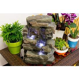 Image4 of Faux Slate Stone Waterfall 13" High Tabletop Fountain more views
