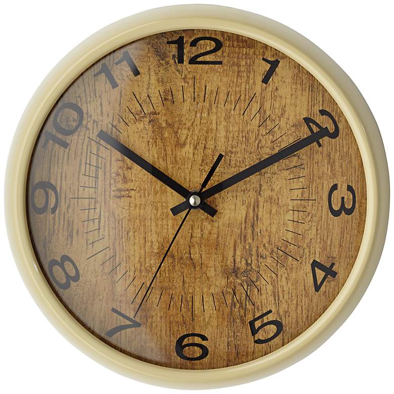 Image 1 Faux Wood And Black Transitional 10 inch Round Wall Clock