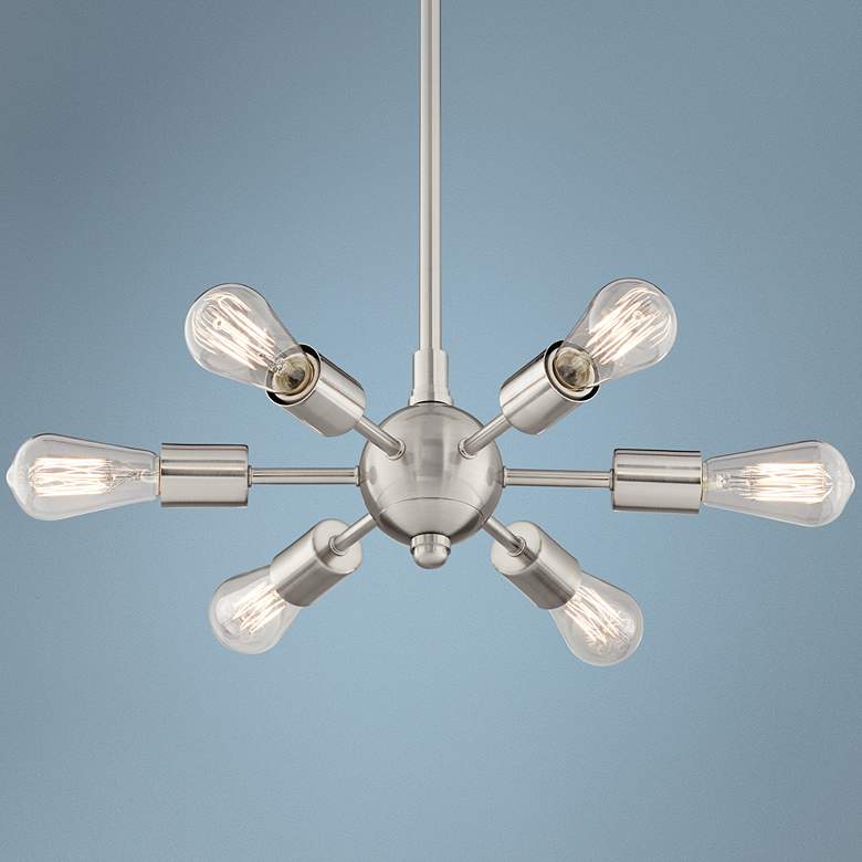 Image 1 Favreau 14 1/2 inchW Nickel 6-Light Sputnik Pendant with Bulbs