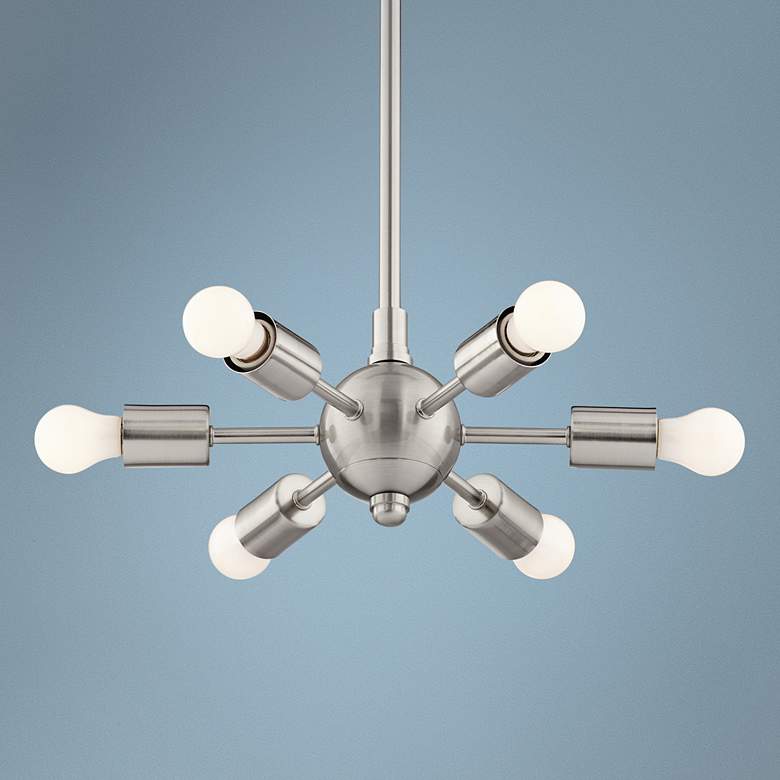 Image 1 Favreau 14 1/2 inchW Nickel 6-Light Sputnik Pendant with White Bulbs