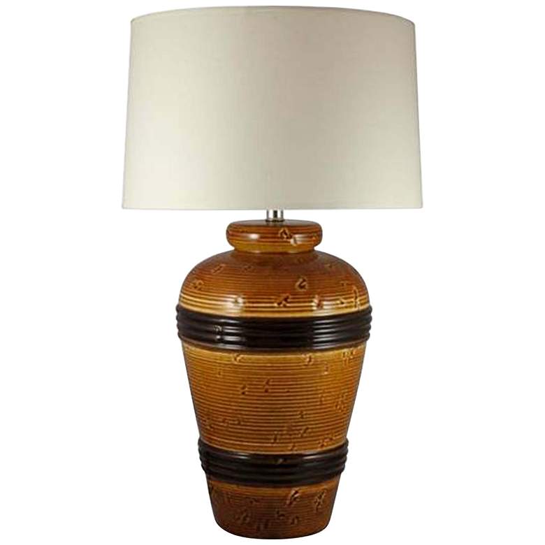 Image 1 Favreau Spice Brown Ceramic Banded Pot Table Lamp