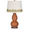 Fawn Brown Double Gourd Table Lamp with Vine Lace Trim