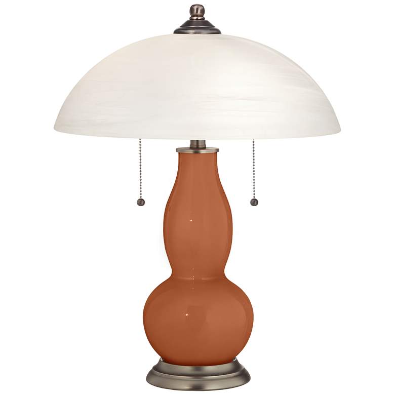 Image 1 Fawn Brown Gourd-Shaped Table Lamp with Alabaster Shade