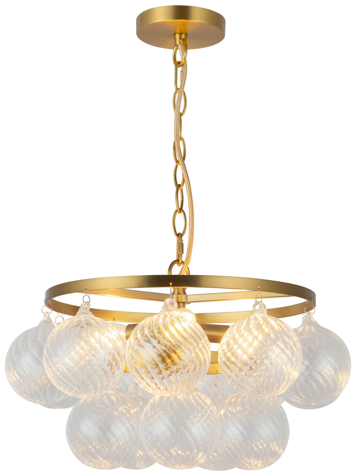 Image 3 Faye 18-in Brushed Gold Chandelier with Clear Ribbed Glass more views
