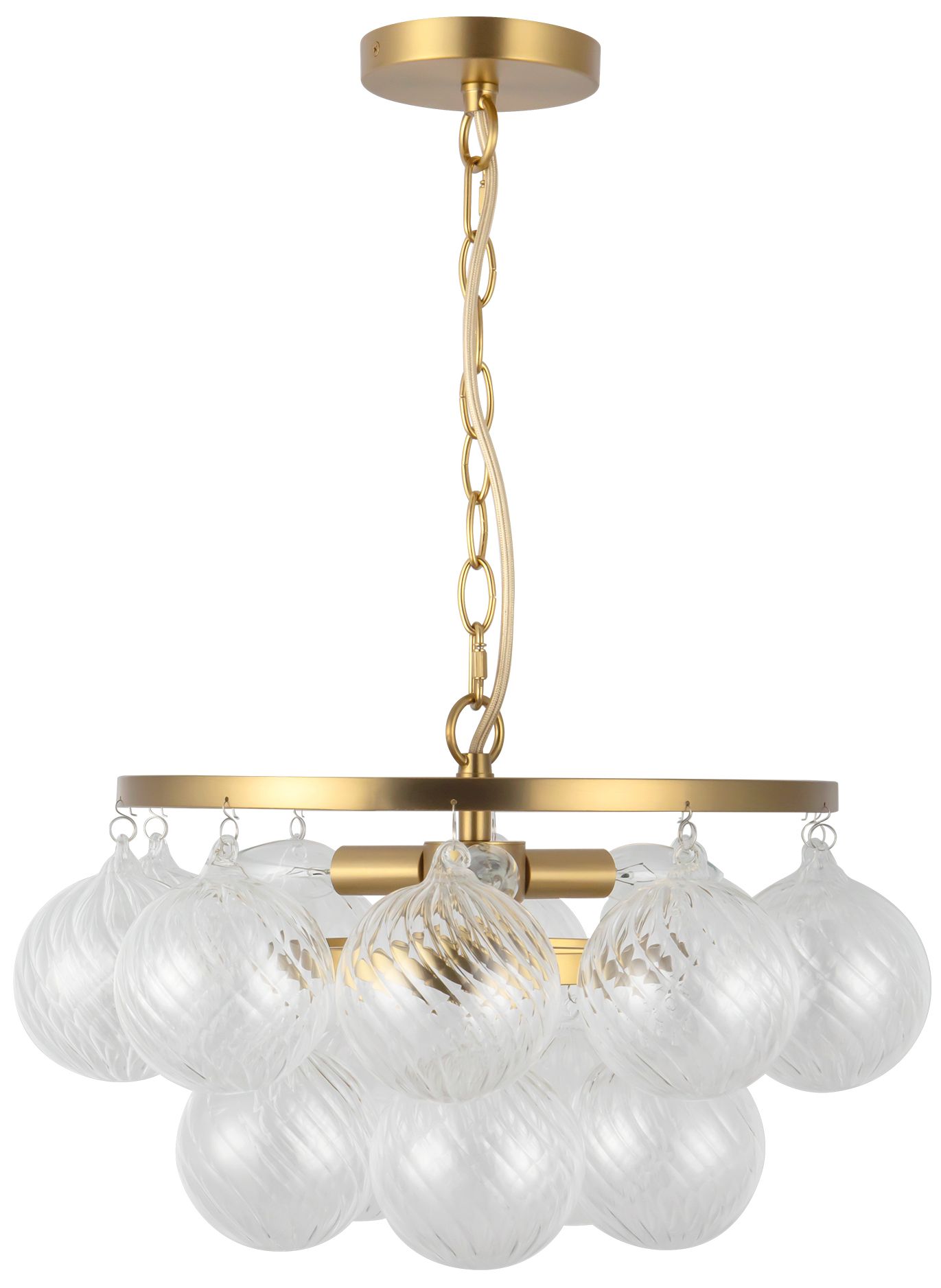 Image 6 Faye 18-in Brushed Gold Chandelier with Clear Ribbed Glass more views