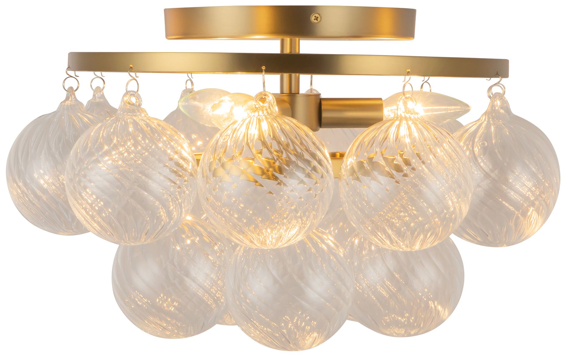Faye 18-in Brushed Gold Semi-Flush Mount with Clear Ribbed Glass