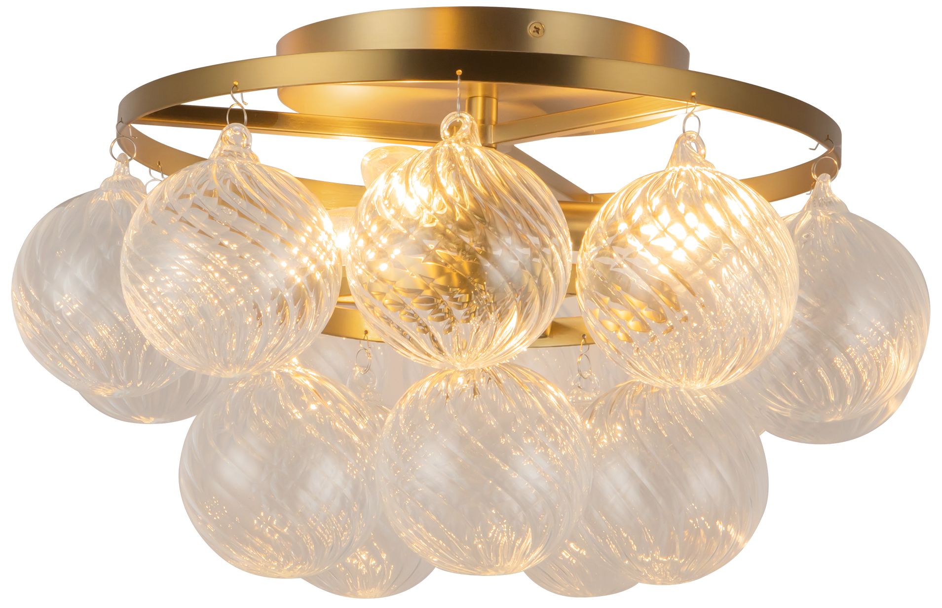Image 3 Faye 18-in Brushed Gold Semi-Flush Mount with Clear Ribbed Glass more views