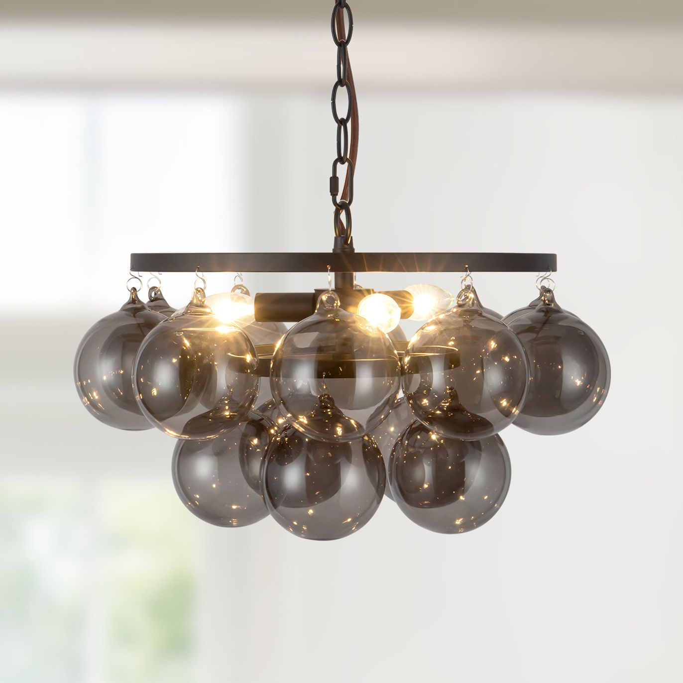 Faye 18-in Matte Black Chandelier with Smoked Glass