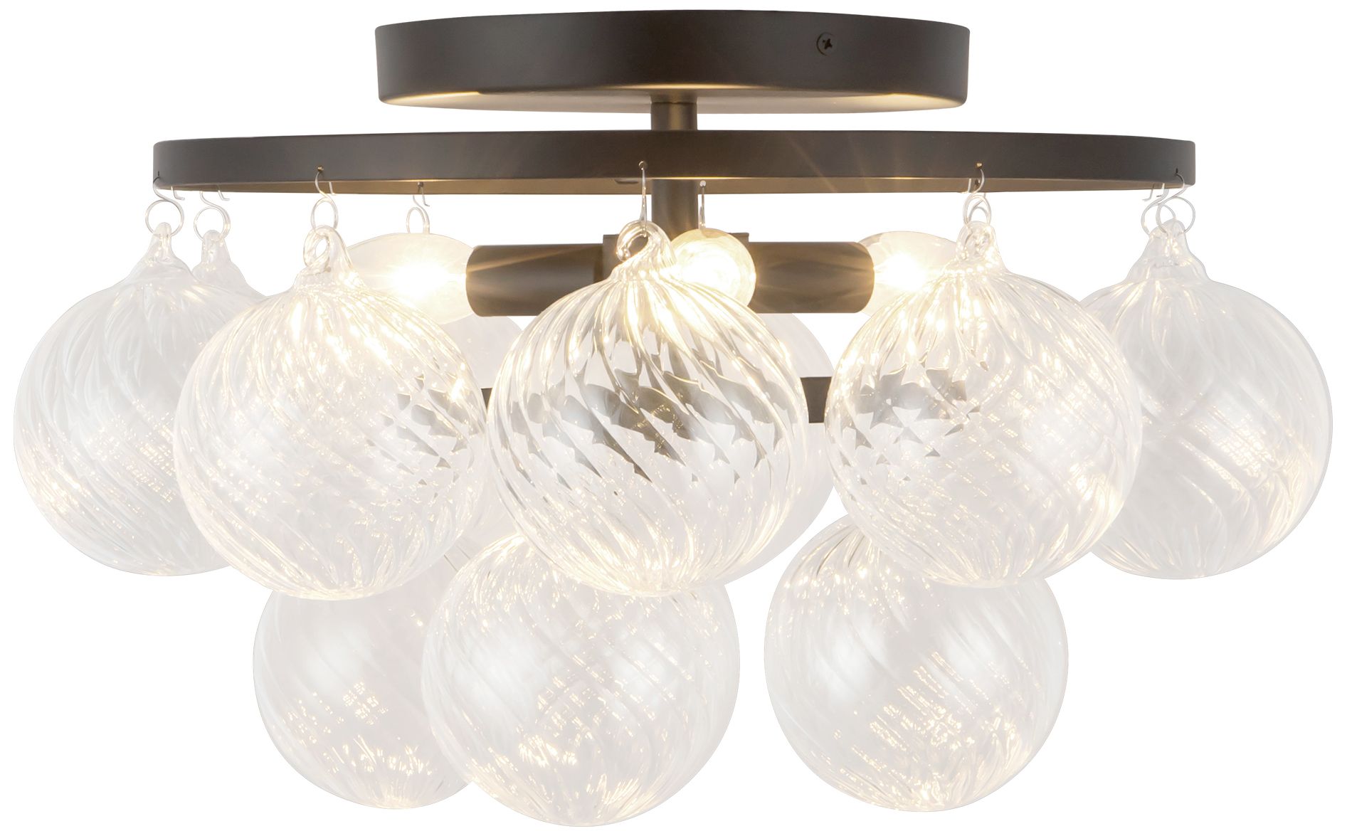 Faye 18-in Matte Black Semi-Flush Mount with Clear Ribbed Glass