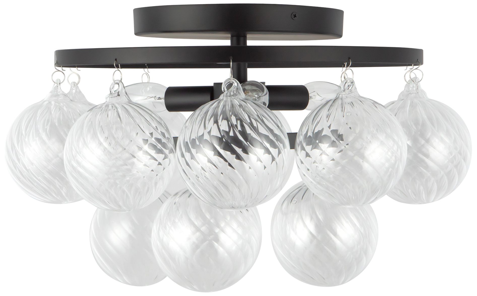 Image 6 Faye 18-in Matte Black Semi-Flush Mount with Clear Ribbed Glass more views