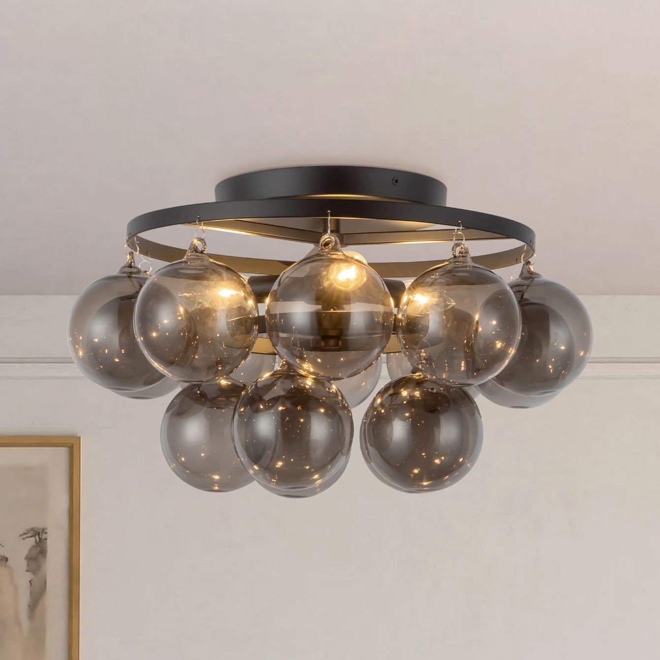 Faye 18-in Matte Black Semi-Flush Mount with Smoked Glass