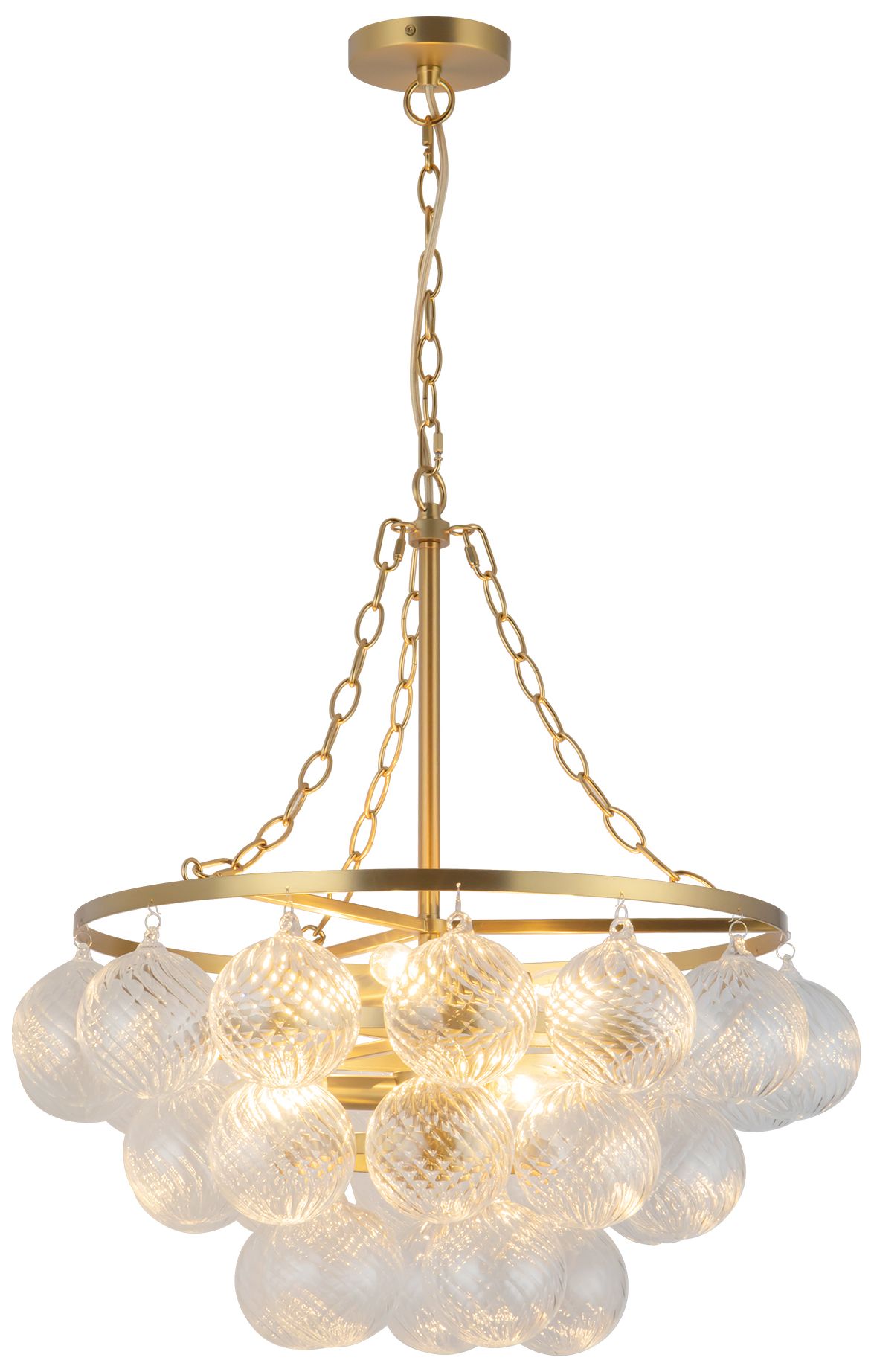 Image 3 Faye 24-in Brushed Gold Chandelier with Clear Ribbed Glass more views