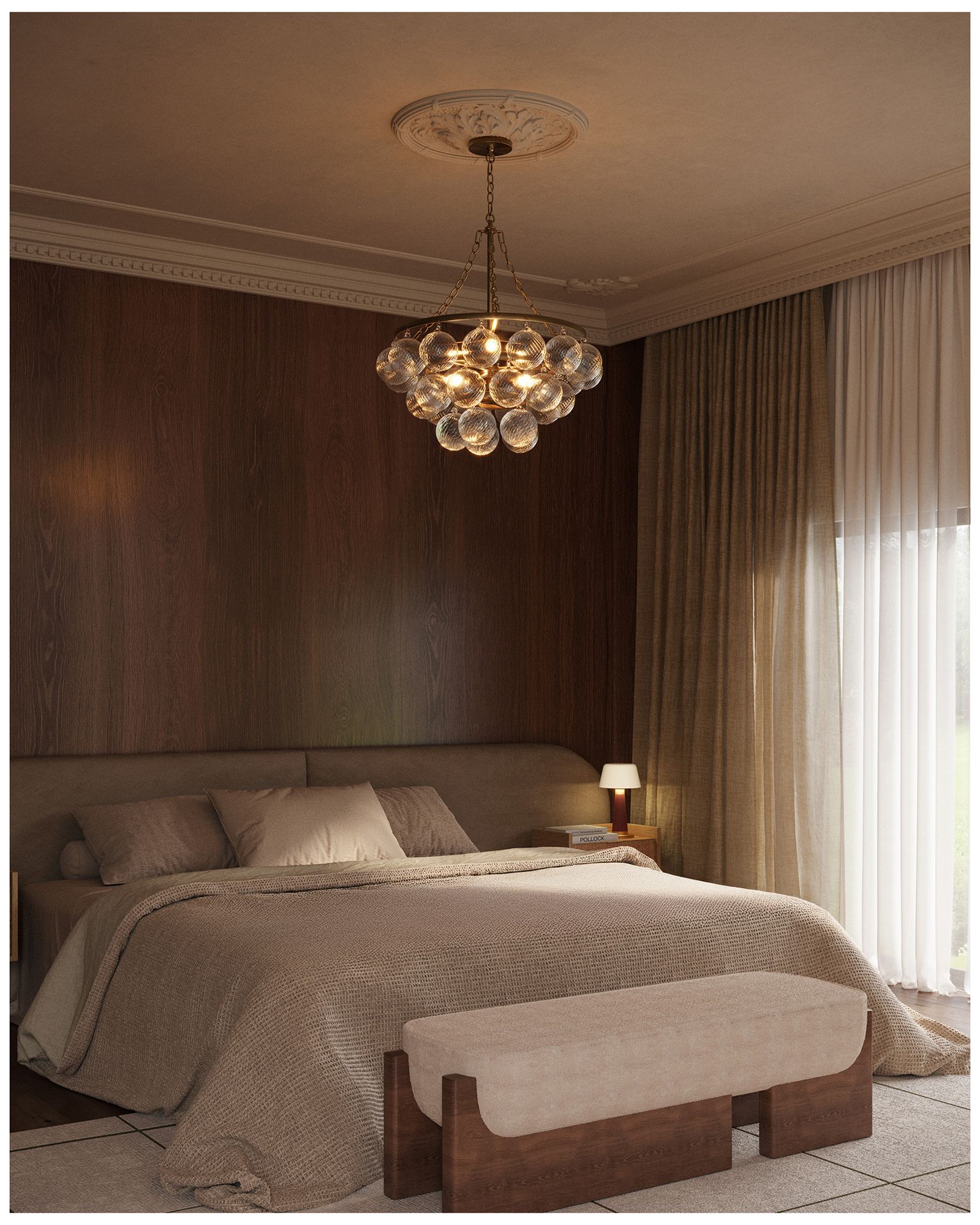 Faye 24-in Brushed Gold Chandelier with Clear Ribbed Glass
