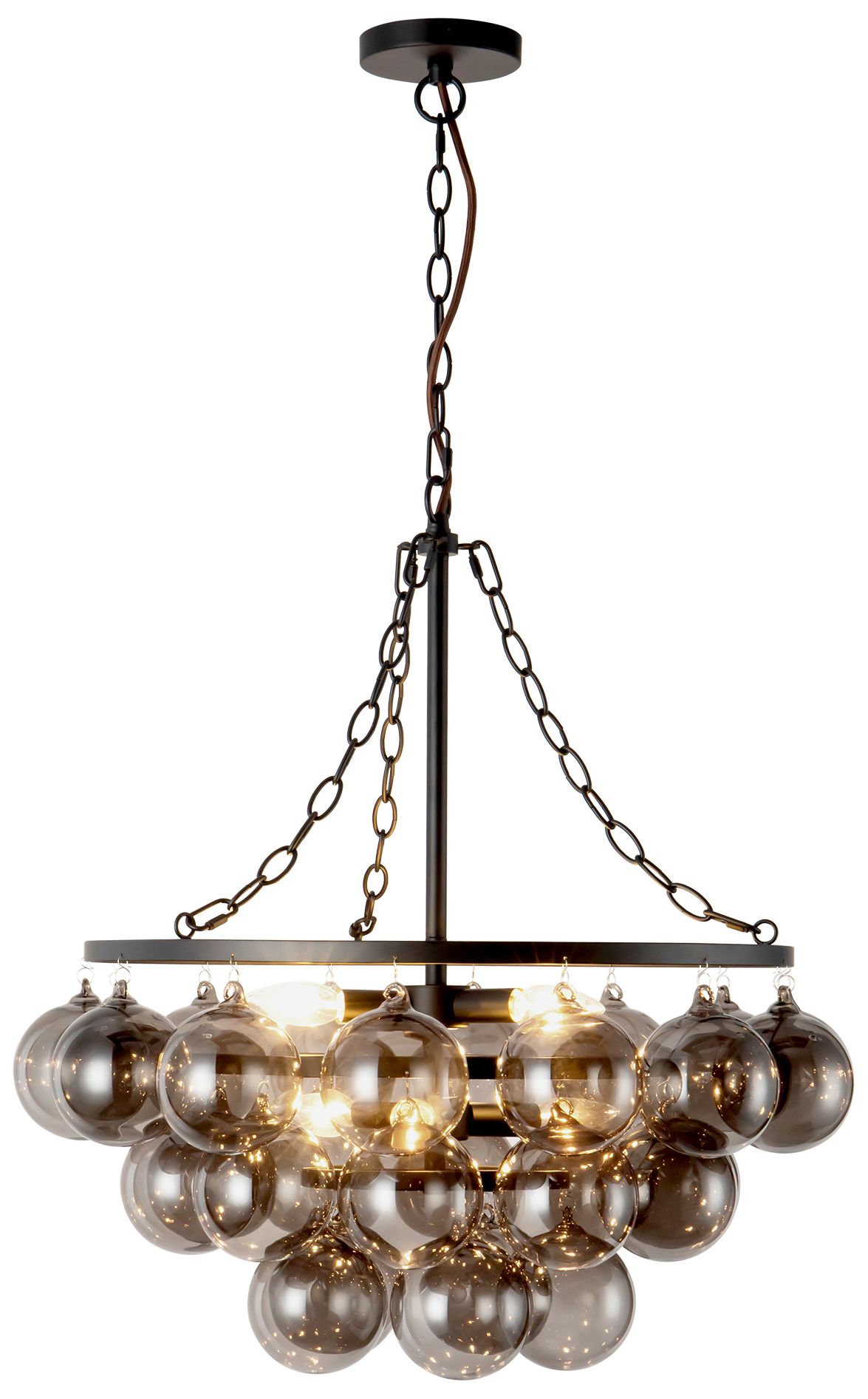 Faye 24-in Matte Black Chandelier with Smoked Glass