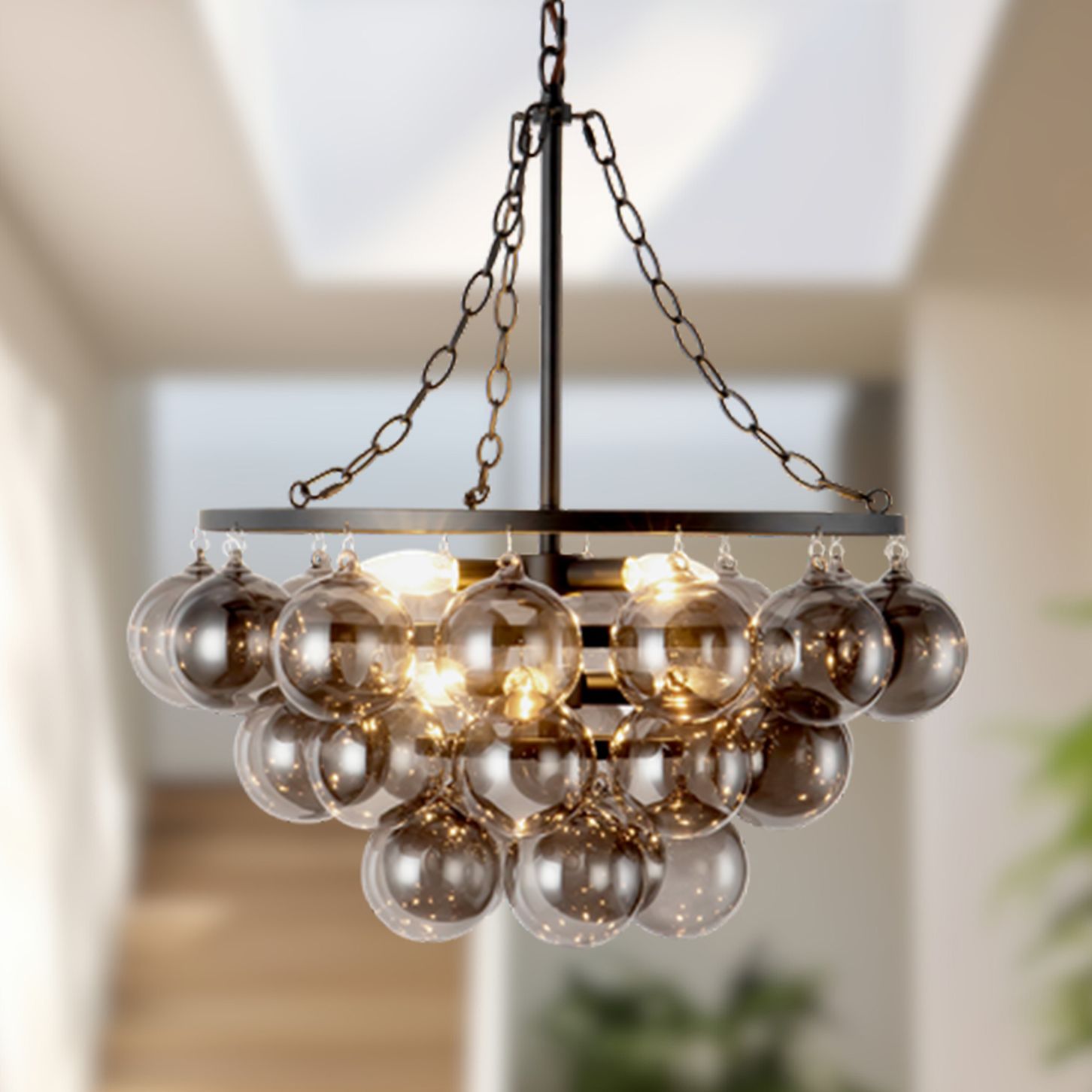 Faye 24-in Matte Black Chandelier with Smoked Glass
