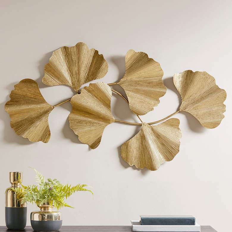 Image 1 Faye 43" Wide Gold Foil Ginko Leaf Metal Wall Art