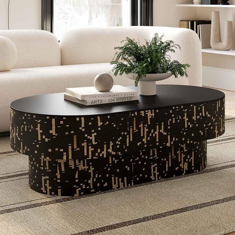 Image 2 Faye 46 1/4 inch Wide Oval Black Coffee Table