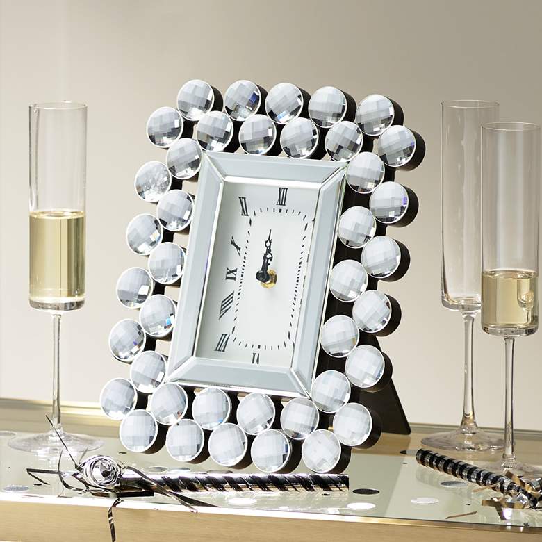 Image 1 Faywood 11" High Silver Mirrored Tabletop Clock
