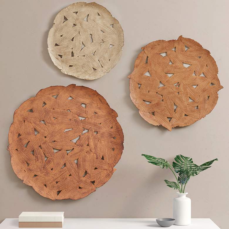 Image 1 Feather 22 3/4 inch Round Spice Rosalie 3-Piece Wall Art Set