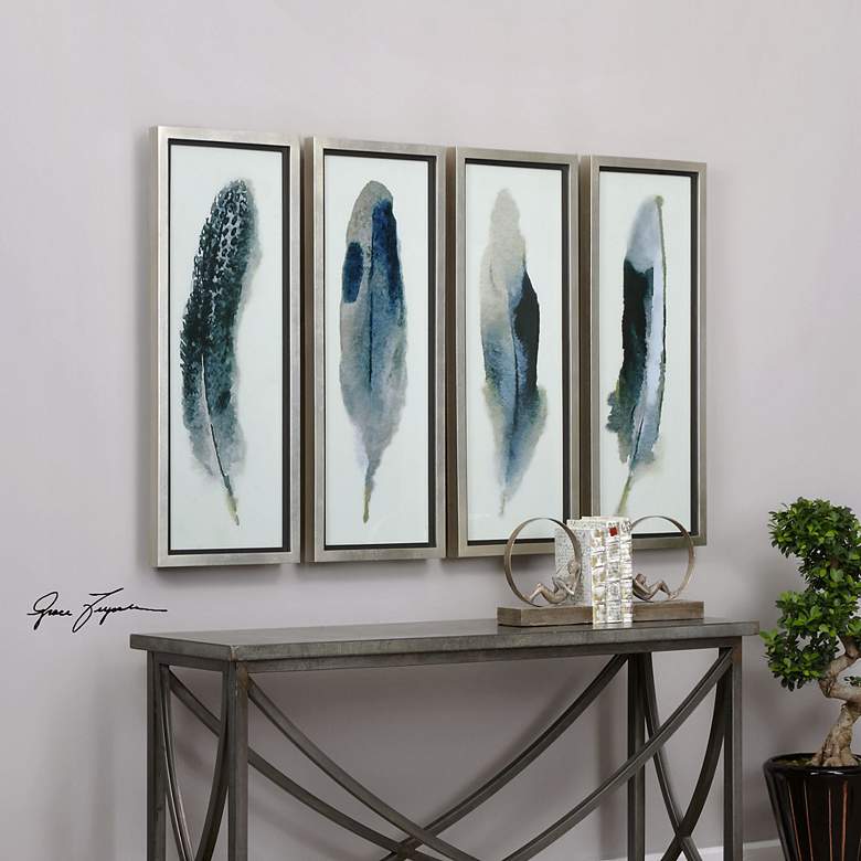 Image 4 Feathered Beauty 4-Piece 38 1/4" High Framed Wall Art Set more views