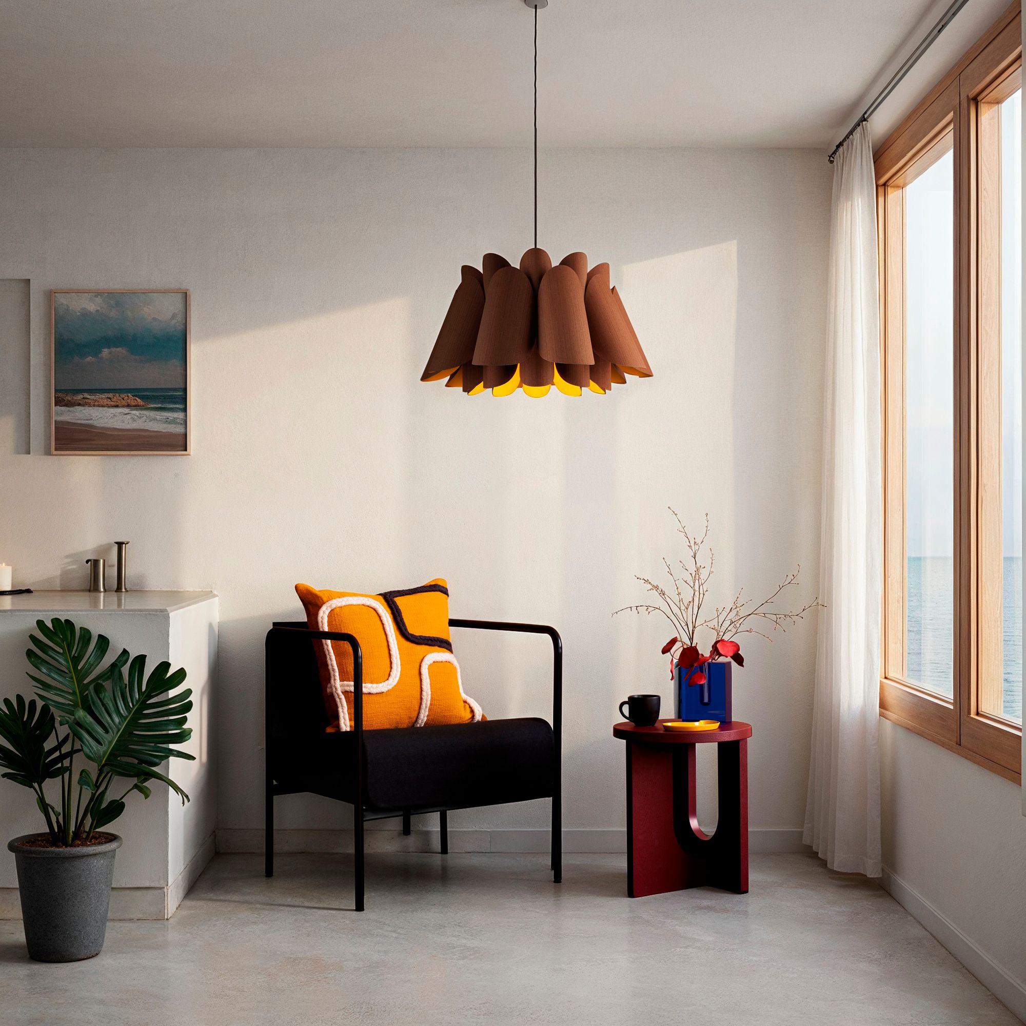 Federica Pendant WEP Light - Black Finish - Petribi Shade Made to Order