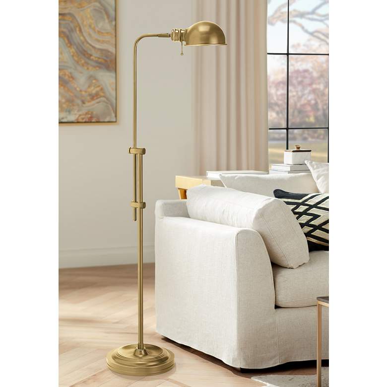 Image 1 Fedora Aged Brass Adjustable Pharmacy Floor Lamp
