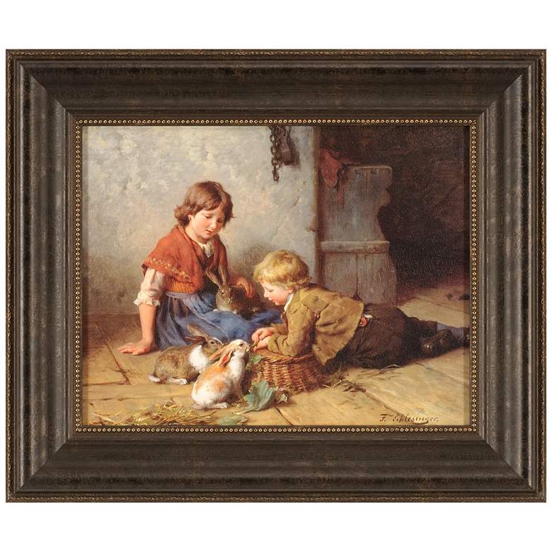 Image 1 Feeding the Rabbits 24 inch Wide Traditional Framed Wall Art