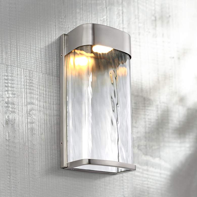 Image 1 Feiss Bennie 12" High Brushed Steel LED Outdoor Wall Light