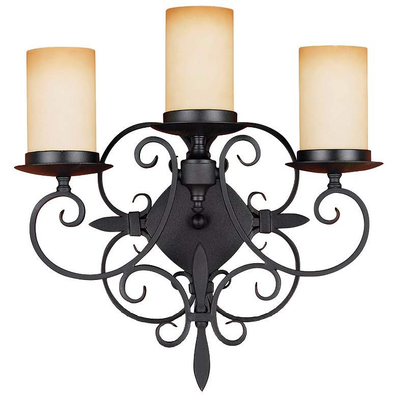 Image 1 Feiss Colonial Manor 18 inch High Black Iron 3-Light Wall Sconce