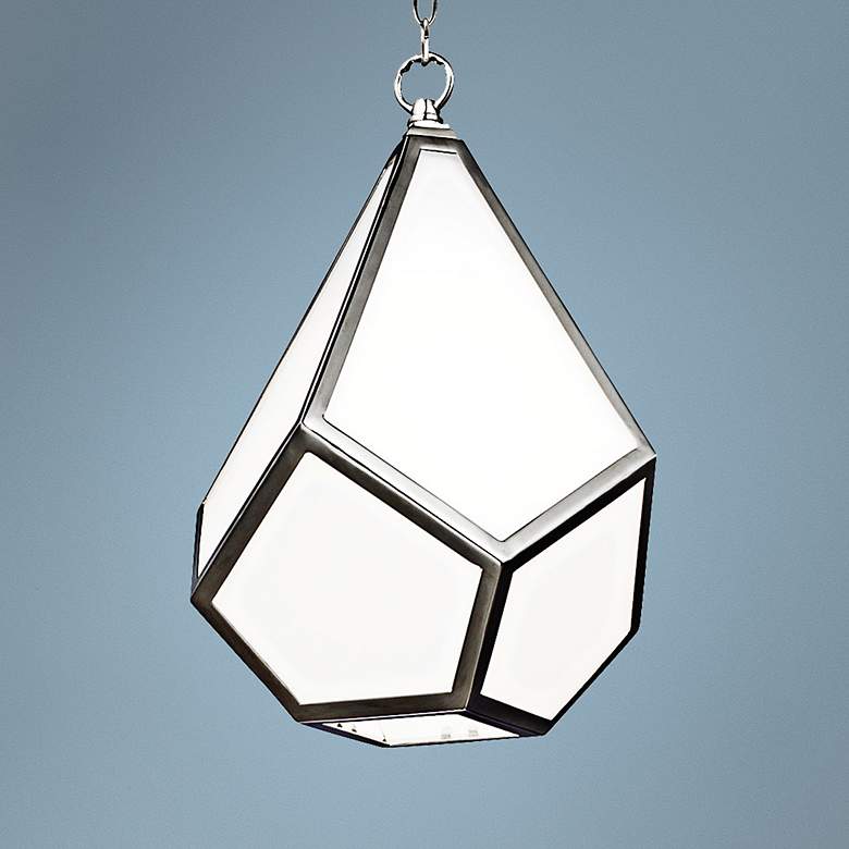 Image 1 Feiss Diamond Polished Nickel 9 inchW Opal Glass Mini Pendant