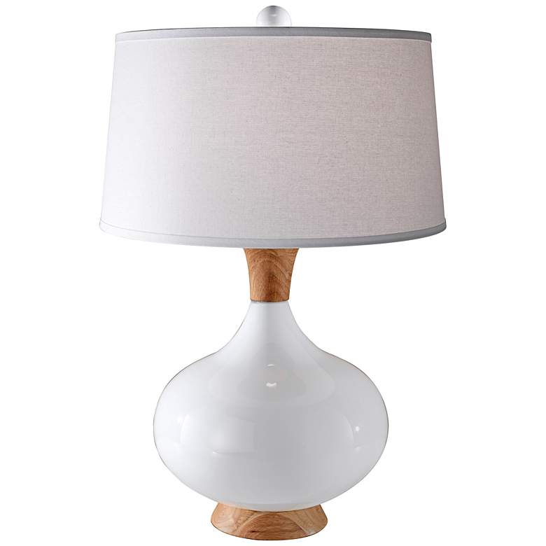 Image 1 Feiss Honey Teak White Ceramic Modern Table Lamp