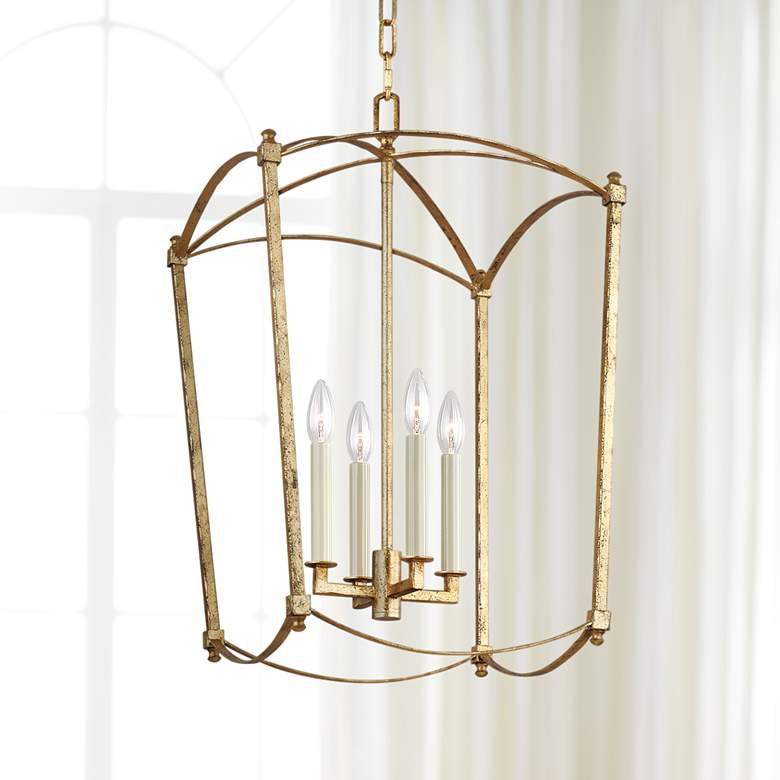 Feiss Thayer 16&quot; Wide 4-Light Antique Guild Gold Lantern Chandelier