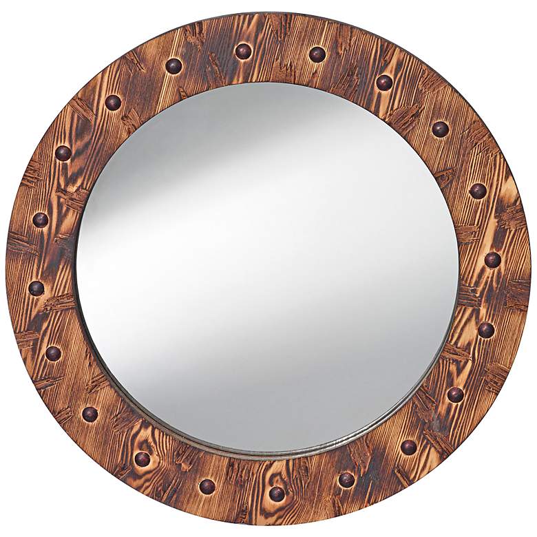 Image 1 Feiss Tyler 29 inch Round Charred Wood Wall Mirror